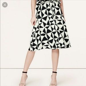 LOFT Black and White Geometric Midi Skirt